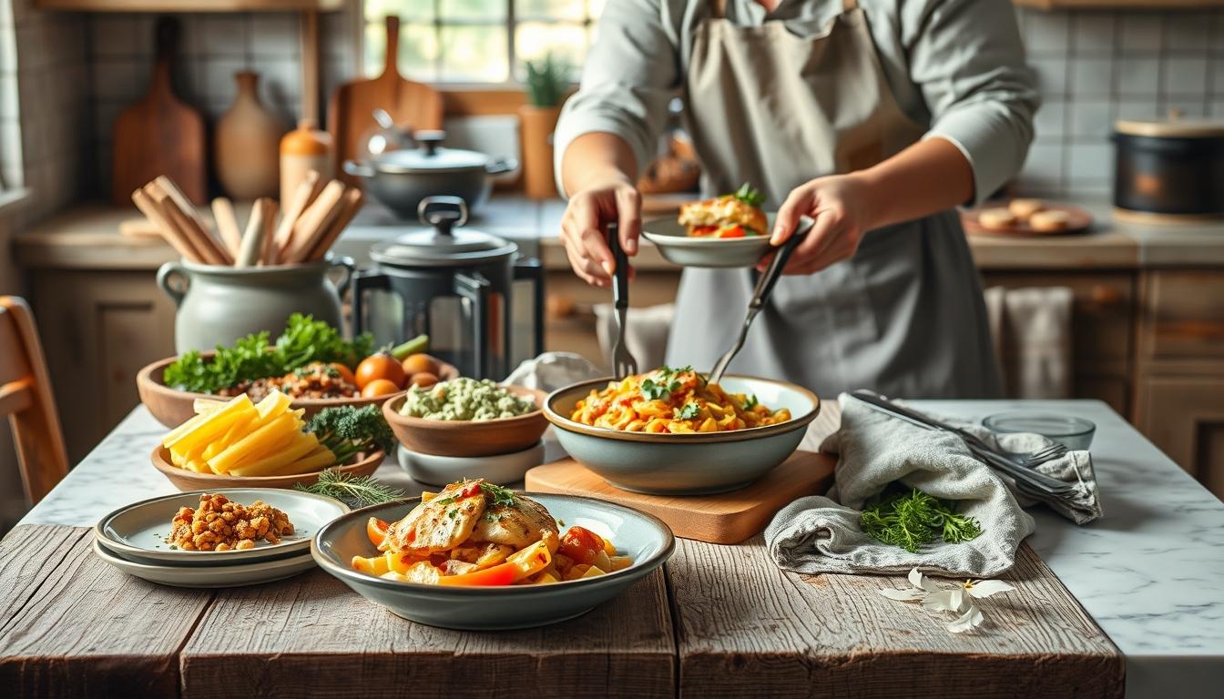 Balanced healthy meal prepared in a home kitchen
